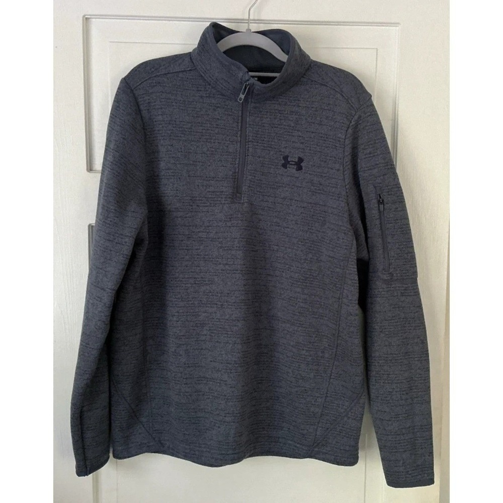 Under Armour Fleece Twist Sweater Men's M 1/4 Zip Loose Fit Pullover Dark Blue